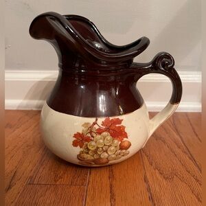 Vintage Large Mccoy Pitcher 7515 Pottery Grapes & Nuts  Brown Cream Made In USA